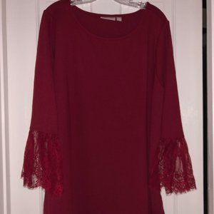 Red Tunic Top with Lace Bell Sleeves